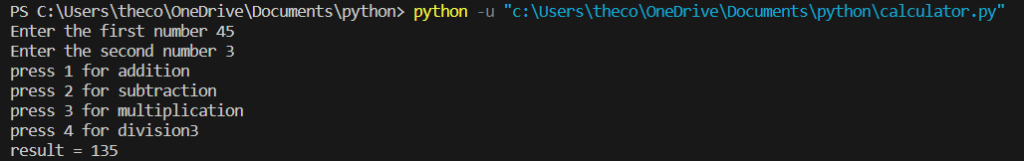 Python Code for Calculator